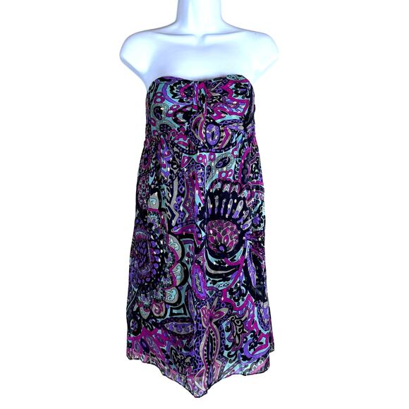 Tibi Strapless Paisley Print Silk Lurex Empire Babydoll Mini Dress Women's 6 NWT - Picture 1 of 10